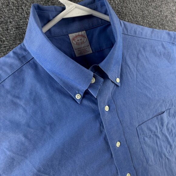 Brooks Brothers Button-Down Traditional 16 32 Cotton Blue Non-Iron Shirt Mens - Picture 9 of 13